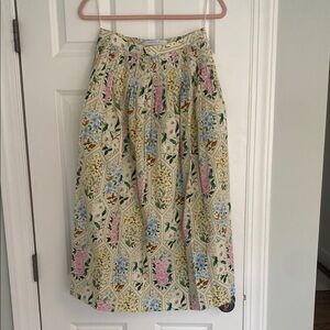 HUNTER BELL Blue and Green A-Line Midi Skirt with Pleats for Casual Wear